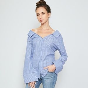 Off The Shoulder Tie Back Stripe Shirt